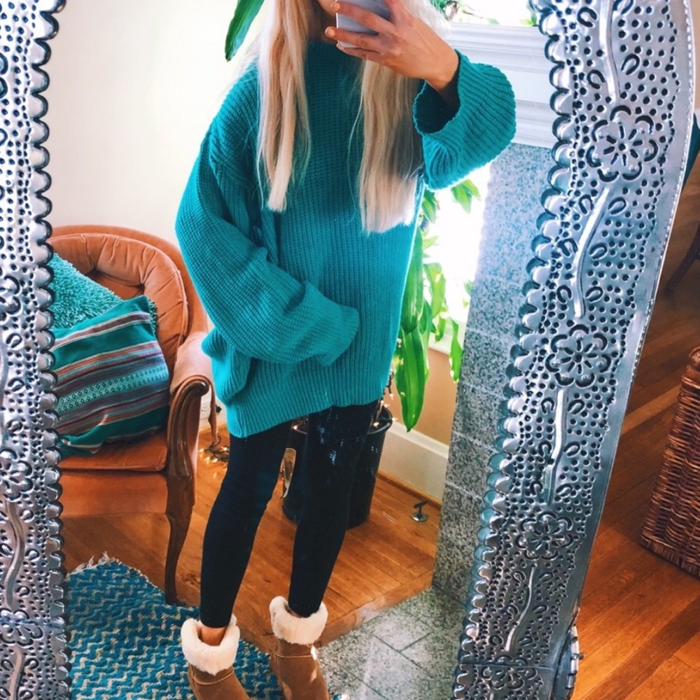 [true teal] chunky fisherman’s oversized sweater